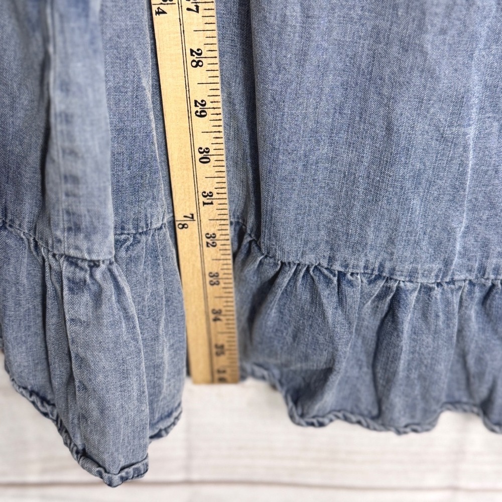 Easel Los Angeles Blue Denim Look Tencel‎ Babydoll Mini Dress Ruffle Small Boho - Picture 5 of 5